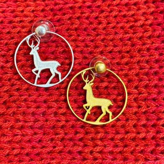 Wandering Deer Stud + Hoop Earrings - Gold