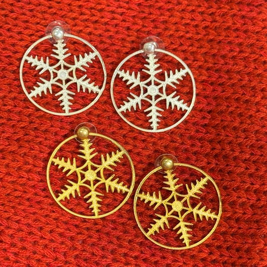 SnowFLake Stud + Hoop Earrings - Gold