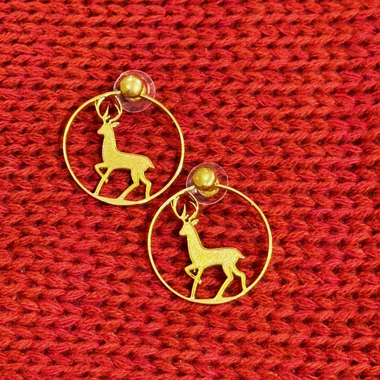 Wandering Deer Stud + Hoop Earrings - Gold