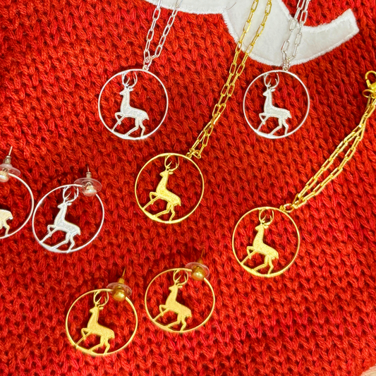 Wandering Deer Stud + Hoop Earrings - Silver