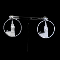 Big Ben Large Earrings – Silver – Pendant or earrings inspired by London’s iconic Big Ben tower – elegant architectural design on dark background