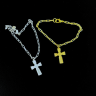 Cross Dangling Bracelet - Gold – handcrafted gold or silver charm bracelet by Jéy Jewels by Divya on black background