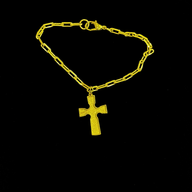 Cross Dangling Bracelet - Gold – handcrafted gold charm bracelet by Jéy Jewels by Divya on black background