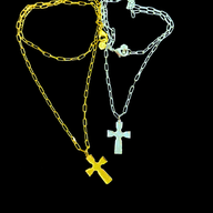 Cross Pendant Necklace - Gold – elegant pendant necklace with spiritual meaning by Jéy Jewels by Divya with silver variation on black background