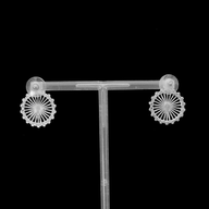 London Eye Medium Earrings – Silver – Circular design inspired by the London Eye – a modern symbol of London’s skyline, architectural jewellery on black background