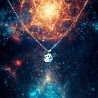 Necklace with an Om pendant against a cosmic background silver plated by Jéy Jewels by Divya