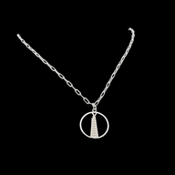 Shard Medium Necklace – Silver – Sleek silver or gold design inspired by The Shard – London’s tallest skyscraper, contemporary jewellery on black background