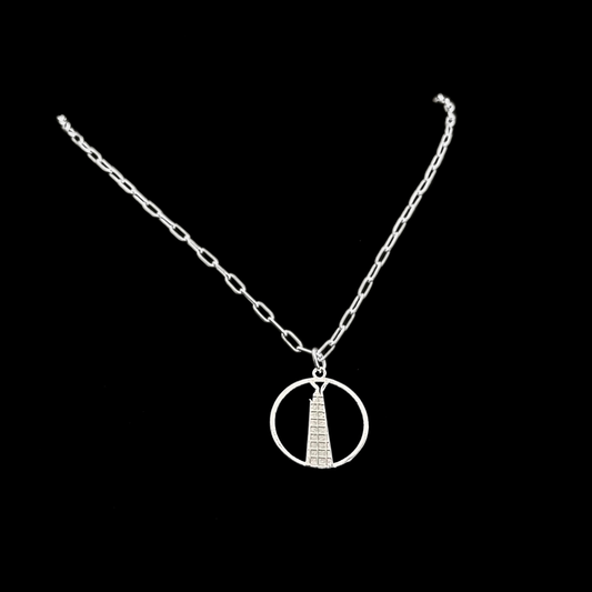 Shard Medium Necklace – Silver – Sleek silver or gold design inspired by The Shard – London’s tallest skyscraper, contemporary jewellery on black background