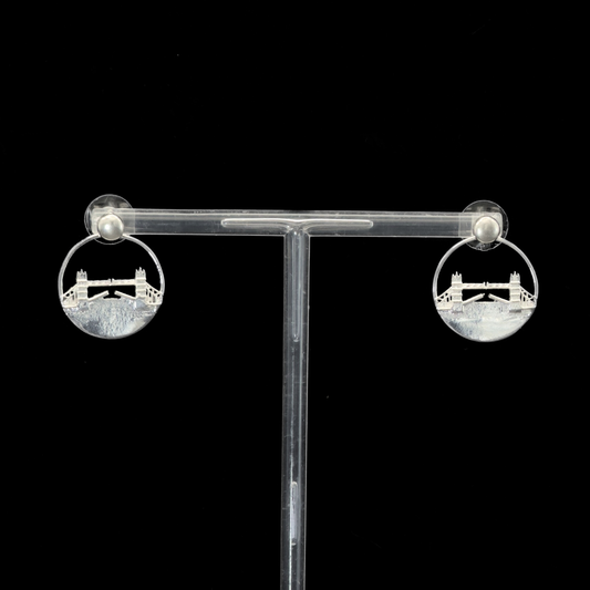 Tower Bridge Studs + Hoop Earrings Medium Silver