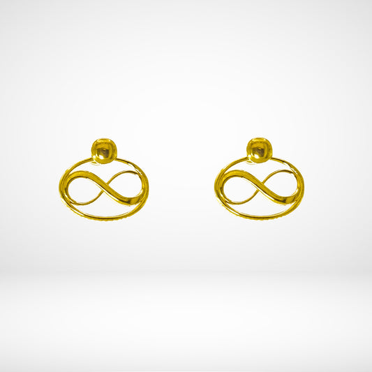 Cosmic Infinity Charm + Studs Earrings Small - Gold – symbolic stud or hoop earrings designed by Jéy Jewels by Divya on white background