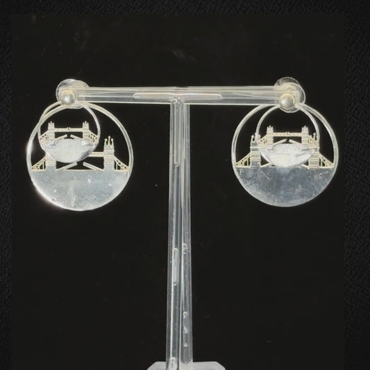 Tower Bridge Studs + Hoop Earrings Large Silver