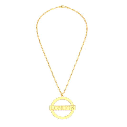 London Large Necklace – Gold – A tribute to London’s essence – elegant handcrafted jewellery inspired by its iconic cityscape, styled on white backdrop