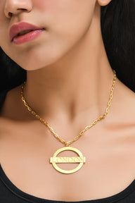 London Large Necklace – Gold – A tribute to London’s essence – elegant handcrafted jewellery inspired by its iconic cityscape, styled on a model neck