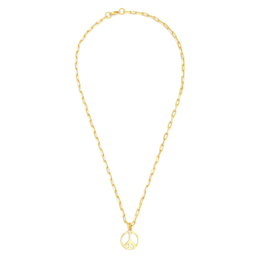 Peace Pendant Necklace Small - Gold – elegant pendant necklace with spiritual meaning by Jéy Jewels by Divya on white background whole necklace view