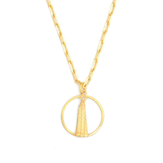 Shard Medium Necklace – Gold – Sleek silver or gold design inspired by The Shard – London’s tallest skyscraper, contemporary jewellery on white background