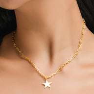 Star Pendant Necklace Small - Gold – elegant pendant necklace with spiritual meaning by Jéy Jewels by Divya on model neck