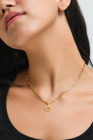 Pentacle Pendant Necklace Small - Gold – elegant pendant necklace with spiritual meaning by Jéy Jewels by Divya on model neck