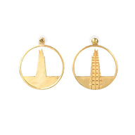 Shard Large Earrings – Gold – Sleek silver or gold design inspired by The Shard – London’s tallest skyscraper, contemporary jewellery on white background