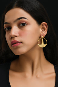 Shard Large Earrings – Gold – Sleek silver or gold design inspired by The Shard – London’s tallest skyscraper, contemporary jewellery on Model Ear