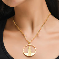Shard Large Necklace – Gold – Sleek silver or gold design inspired by The Shard – London’s tallest skyscraper, contemporary jewellery on model neck