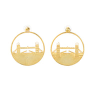 Tower Bridge Large Earrings – Gold – Intricate detailing inspired by London’s Tower Bridge – heritage architecture in wearable form on white background