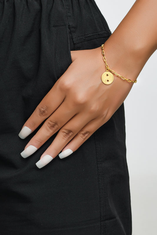 Yin Yang Dangling Bracelet Small - Gold